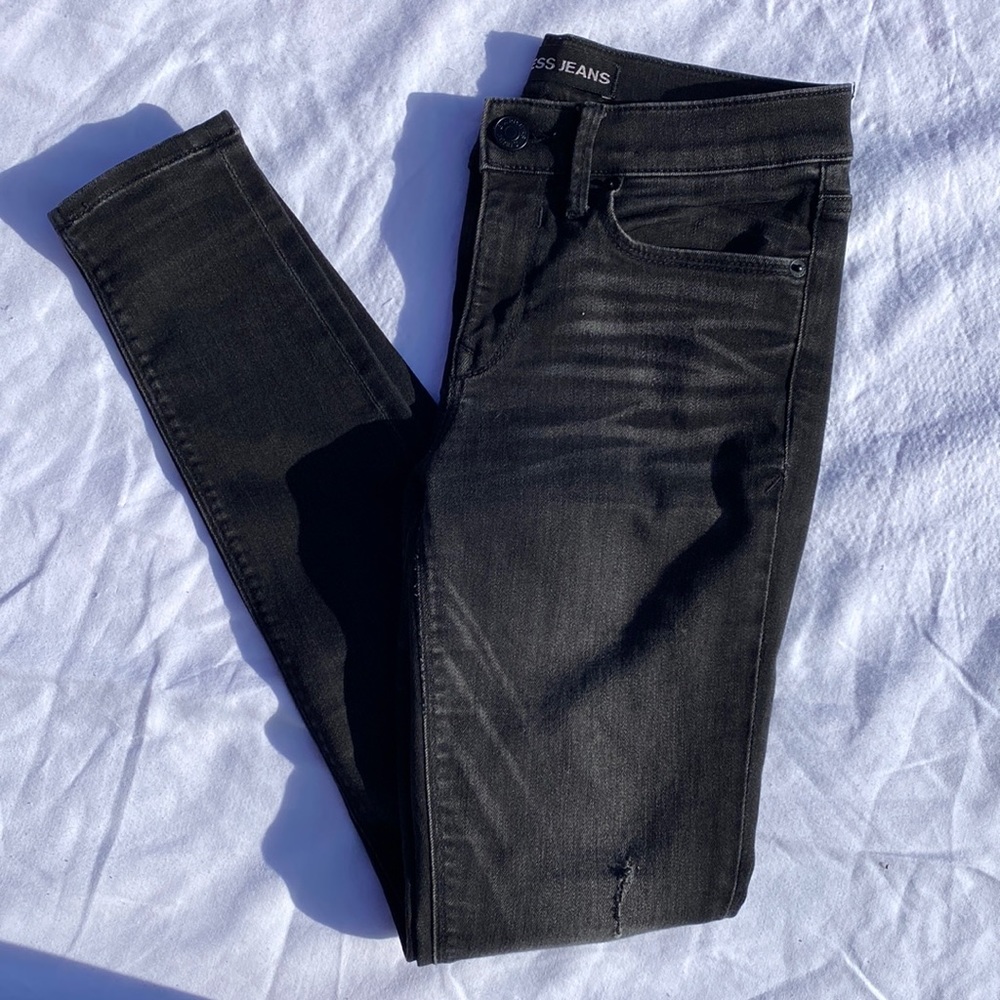 Express Black distressed skinny jeans